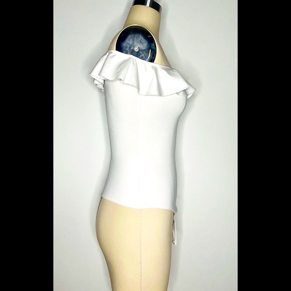 GUESS White Off-Shoulder Ruffle Stretch Bodysuit - Picture 5 of 9